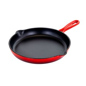 MegaChef Round 10.25 Inch Enameled Cast Iron Skillet in Gradient Red