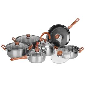 6Pcs Kitchen Cookware Set Stainless Steel Pots And Pans Set Fast Even Heat Induction Dishwasher Safe Include Kettle Nonstick Frying Pan 1.5/2/4Quart D