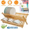Bamboo Dish Drying Rack 2-Tier Foldable Dish Drainer Kitchen Plate Utensil Rack Holder Dish Tableware Drainer