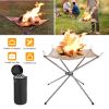 Outdoor Portable Fire Pit 16in Collapsible Steel Mesh Bonfire Place Stand w/ Carry Bag For Camping Backyard Beach Wood Burning