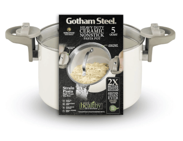 Gotham Steel Stock Pot 5 Quart Large Cooking Pasta Pot Nonstick Big Ceramic Soup Pot With Glass Lid Strainer Cream