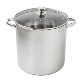 Stainless Steel 16-Quart Stock Pot with Glass Lid, Induction Compatible, Stainless Steel, Dishwasher Safe