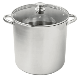 Mainstays Stainless Steel 16-Quart Stock Pot with Glass Lid, Induction Compatible, Stainless Steel, Dishwasher Safe