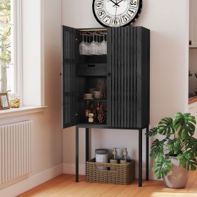Wine Bar Cabinet with Tall Legs, Grey Liquor Cabinet with Removable Wine Racks, Pantry Storage Cabinet for Dining Room, Living Room, Kitchen