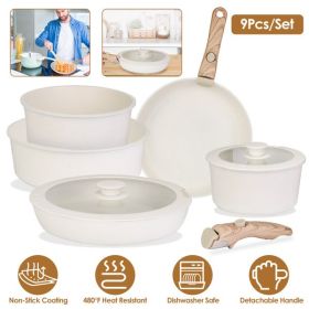 9Pcs Nonstick Cookware Set Kitchen Pots and Pans Set With Detachable Handles Tempered Glass Lids Dishwasher Oven Safe Aluminum Alloy Kitchen Cook