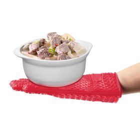 BBQ Gloves 446℉Heat Resistant BBQ Grill Gloves with Meat Claws Silicone Non-Slip Pot Holder Waterproof Oven Mitt for Roasts BBQ Cooking Baking (Option: HeatInsulationGloveRedForkKit)