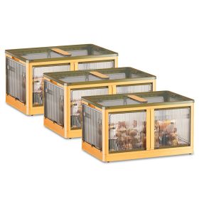 3Pcs Foldable Storage Bins with Lid 4 Doors Collapsible Stackable Closet Organizer Containers with Lock 4Pcs Wheels (Option: 3PcsBinsXLYellow)