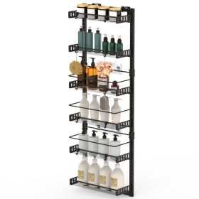 Over The Door Pantry Organizer 6-Tier Pantry Door Organizer Carbon Steel 110LBS Loading Easy Install Behind Door Storage For Closet Kitchen Bathroom 5 (Option: Organizer6TierBlack)