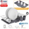 3Pcs Dish Drainer Drying Rack Set Kitchen Dish Rack Countertop Storage Rack w/ Plastic Cutlery Holder Drain Board