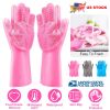 1 Pair Magic Silicone Brush Dishwashing Gloves Cleaning Sponge Pet Scrubber Heat Resistant Wash Gloves