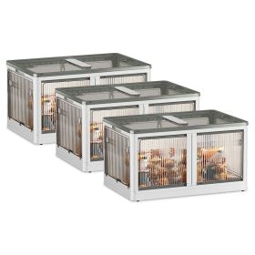 3Pcs Foldable Storage Bins with Lid 4 Doors Collapsible Stackable Closet Organizer Containers with Lock 4Pcs Wheels (Option: 3PcsBinsXLWhite)