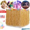 Grass Table Skirt Hawaiian Luau Party Decorations Supplies w/Hibiscus for Buffet BBQ Tiki Bar Beach Birthday Party Use