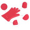 BBQ Gloves 446℉Heat Resistant BBQ Grill Gloves with Meat Claws Silicone Non-Slip Pot Holder Waterproof Oven Mitt for Roasts BBQ Cooking Baking