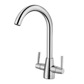 Kitchen Sink Faucet Two Handle One-Hole Basin Hot Cold Mixer Tap Brass Construction Chrome Finish UK Standard (Option: KitchenTapSink)