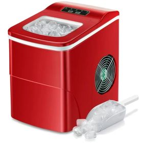 Countertop Ice Maker Machine;  Portable Ice Makers Countertop;  Make 26 lbs Ice in 24 Hrs;  Ice Cube Rready in 6-8 Mins with Ice Scoop&Basket;  G (Color: Red)
