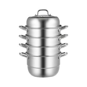 Multi Tiers Kitchen Pan Cookware Stainless Steel Steamer Set (Color: Silver B, material: Stainless steel+ tempered glass)