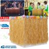 Grass Table Skirt Hawaiian Luau Party Decorations Supplies w/Hibiscus for Buffet BBQ Tiki Bar Beach Birthday Party Use