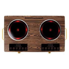 7000W Electric Double Ceramic Stove Electric Cooktop Hot Plate Infrared Countertop Burner 3500W+3500W with 11 Power Levels 0-4H Timer Portable Handle (Option: DoubleBurnerWood)
