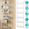 6 Tier Over Door Pantry Organizer Hanging Hooks Door Storage Rack Carbon Steel Basket 62.99in Over Door Shelf for Kitchen Bathroom